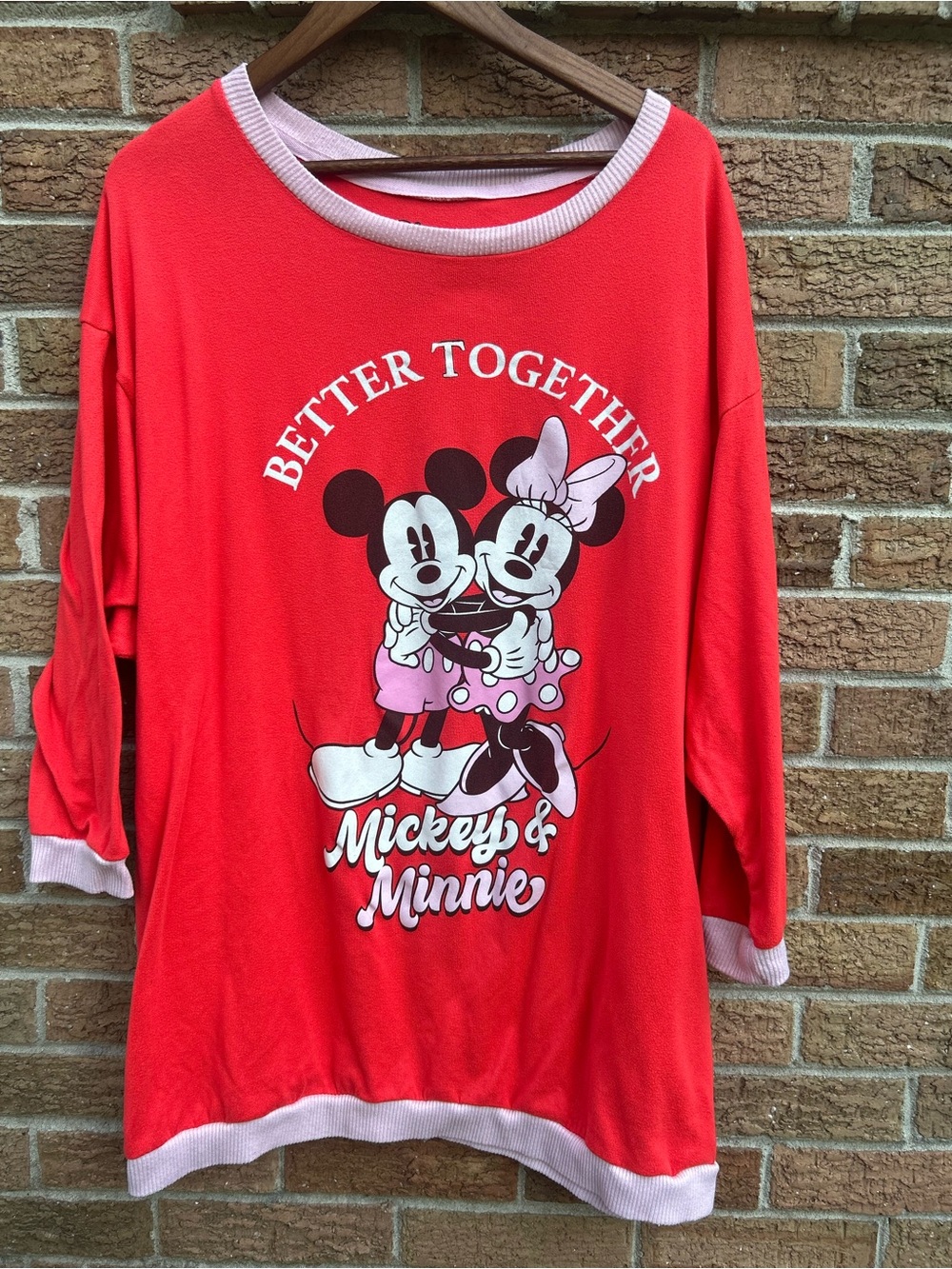 Disney Red Nightshirt with Mickey & Minnie Graphic and Pink Trim 2X (18W)